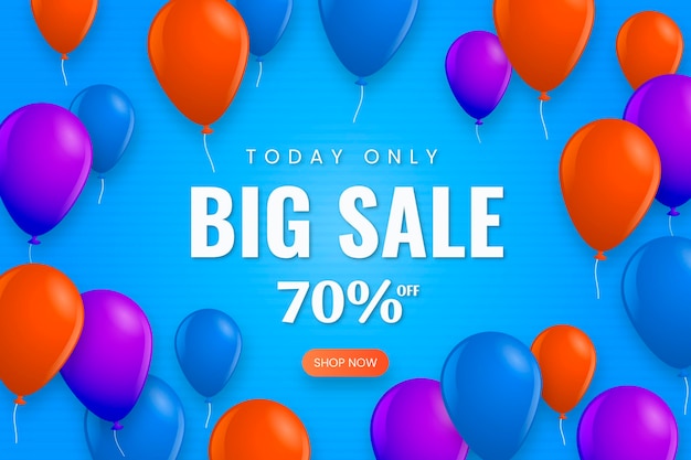 Free vector realistic sale background with balloons