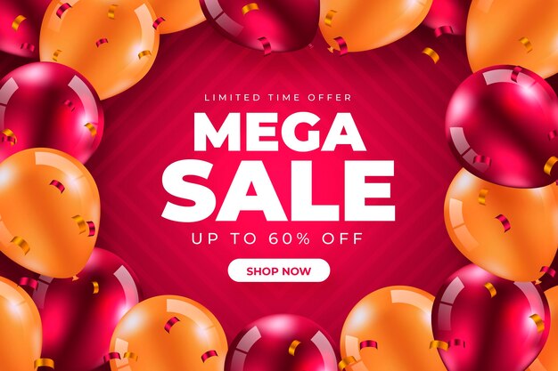 Realistic sale background with balloons