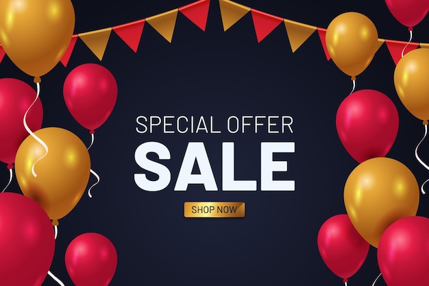 Realistic sale background with balloons