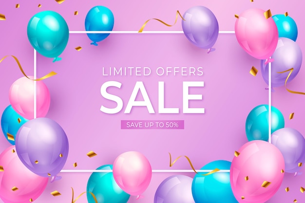 Realistic sale background with balloons