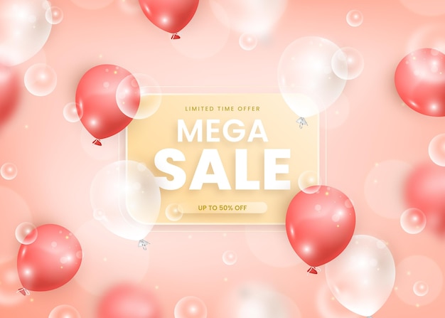 Realistic sale background with balloons