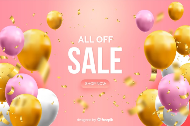 Realistic sale background with balloons