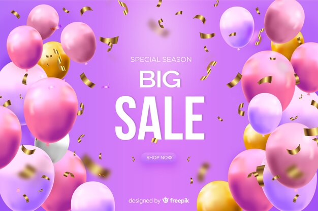 Realistic sale background with balloons