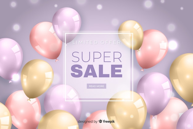 Realistic sale background with balloons