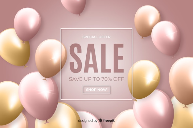 Realistic sale background with balloons