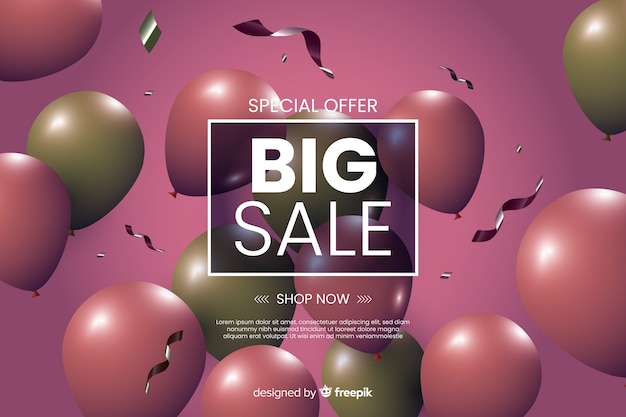 Free vector realistic sale background with balloons