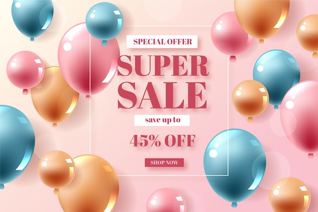 Realistic sale background with balloons