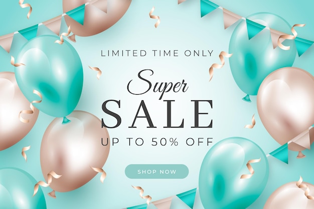 Realistic sale background with balloons