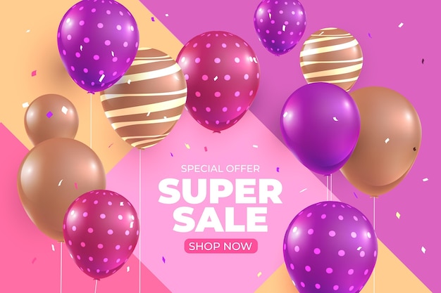 Realistic sale background with balloons