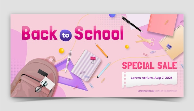 Realistic sale banner template for back to school season