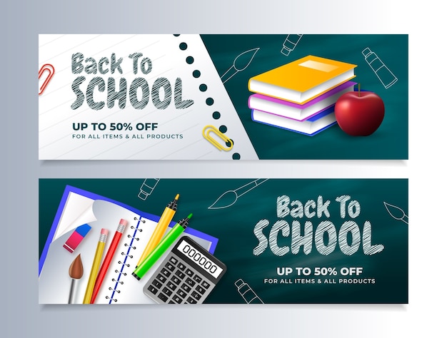 Realistic sale banners set for back to school event