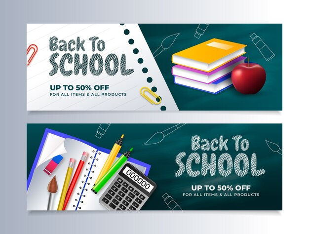 Realistic sale banners set for back to school event