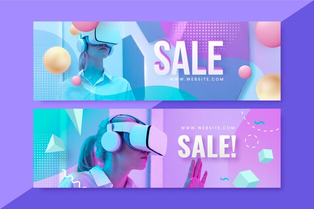 Realistic sale banners set with photo