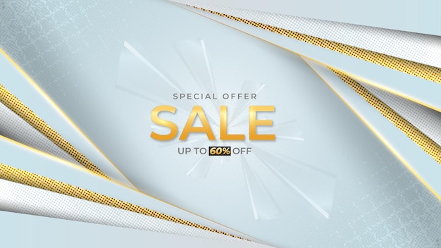 Realistic sale gold and white premium background with shiny modern design universal vector banner