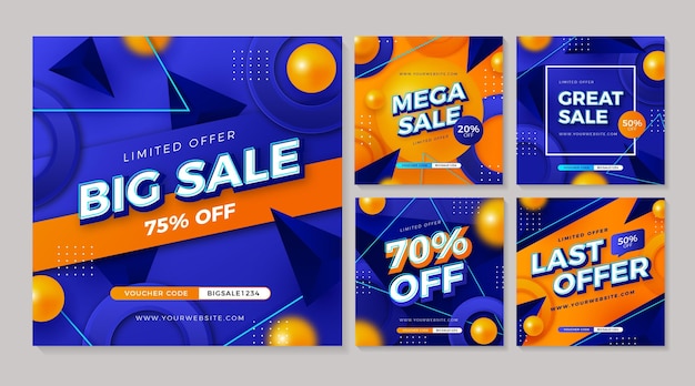 Free vector realistic sale ig posts collection