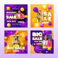 Free vector realistic sale instagram posts with photo