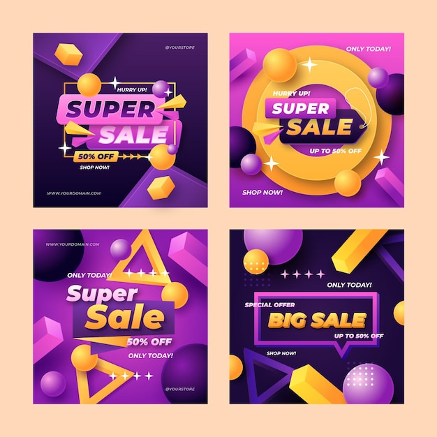 Free vector realistic sale instagram posts