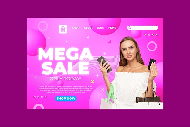 Realistic sale landing page template