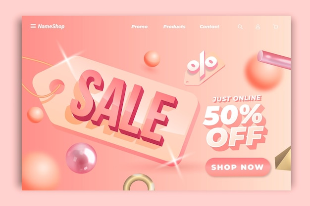 Free vector realistic sale landing page template