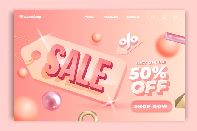 Realistic sale landing page template Free Vector