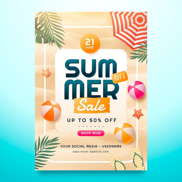 Realistic sale poster template for summer season