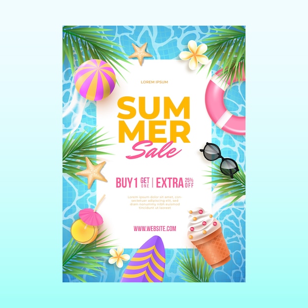 Free vector realistic sale poster template for summer season