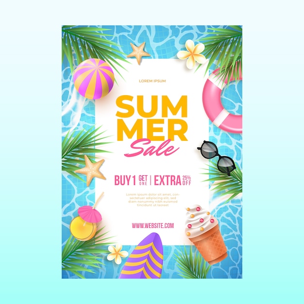 Реалистичный шаблон плаката продажи для летнего сезона