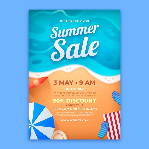 Realistic sale poster template for summertime season