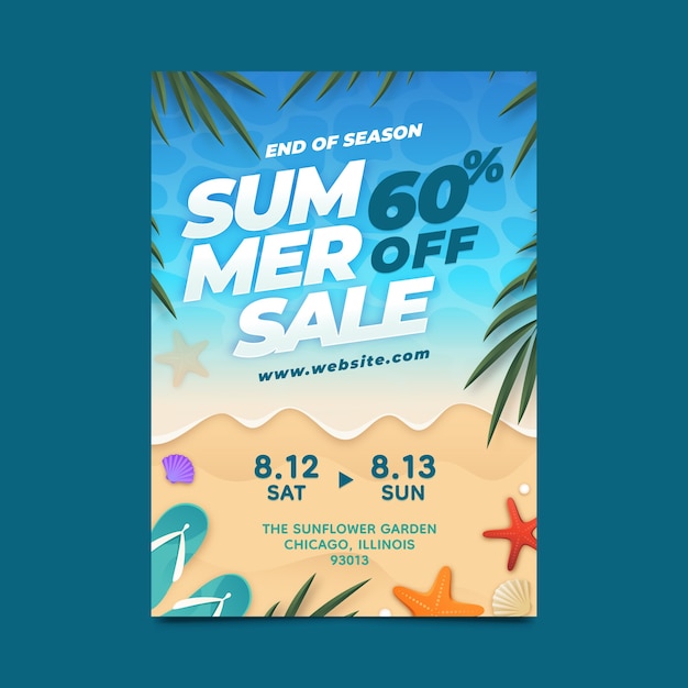여름 시즌을 위한 현실적인 판매 포스터 템플릿