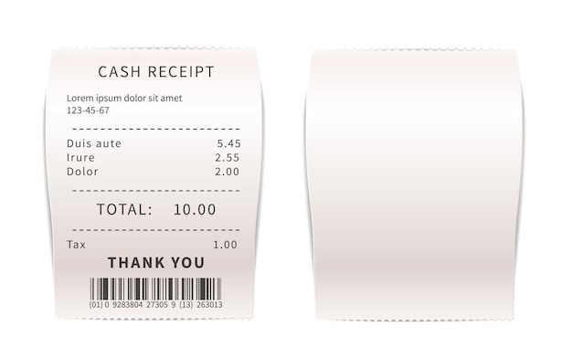 Realistic sales receipts, white shopping bills . paper financial checks on white