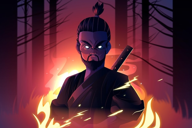 Realistic samurai illustrated background
