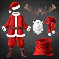 Free vector realistic santa claus costume with accessories for fancy dress party