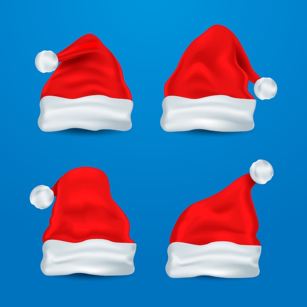 Free vector realistic santa claus hat collection