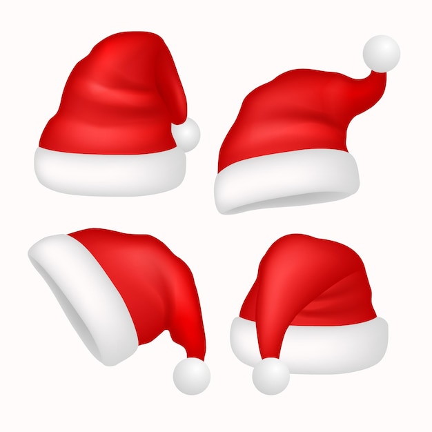 Free vector realistic santa's hat collection