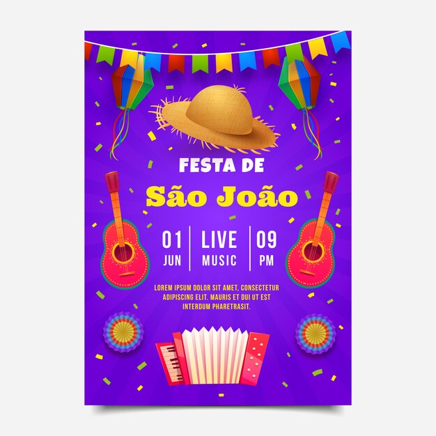 Realistic sao joao flyer template