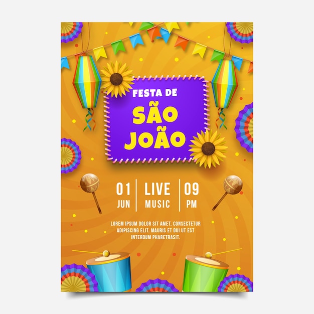 Free vector realistic sao joao flyer template