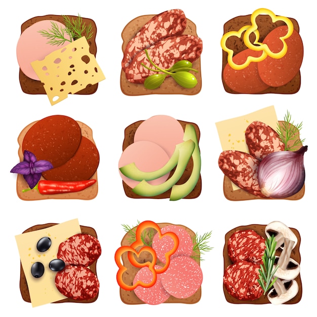 Free vector realistic sausage sandwich set