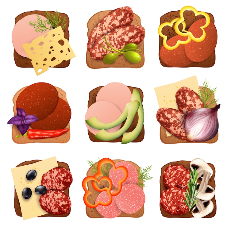 Free Vector realistic sausage sandwich set