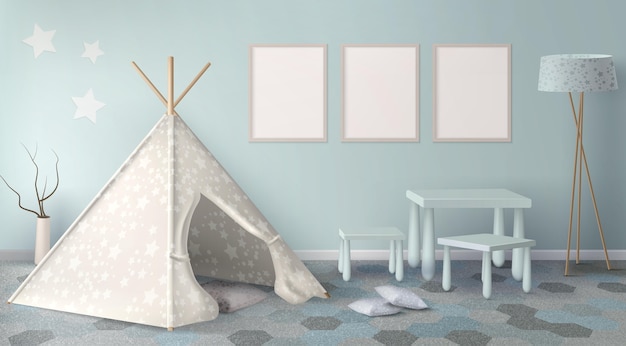Бесплатное векторное изображение Реалистичная мебель для комнаты скандинавского мальчика