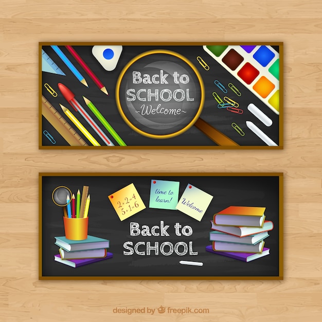 Realistic school elements banners