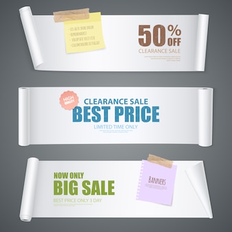 Realistic scroll paper banners