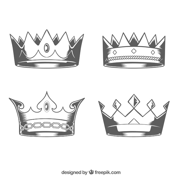 Free vector realistic selection of hand-drawn crowns