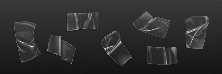 Free Vector realistic set of adhesive plastic tape isolated on transparent background vector illustration of crumpled sticky strip for packaging fixing of damage wrinkled cellophane strips glued patches