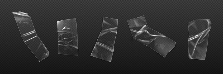Free Vector realistic set of adhesive plastic tape isolated on transparent background vector illustration of crumpled sticky strip for packaging fixing of damage wrinkled cellophane strips glued patches