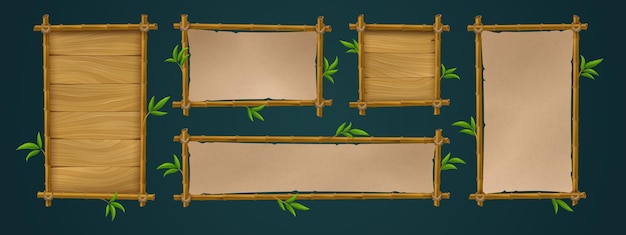 Free vector realistic set of bamboo wood and paper signboards