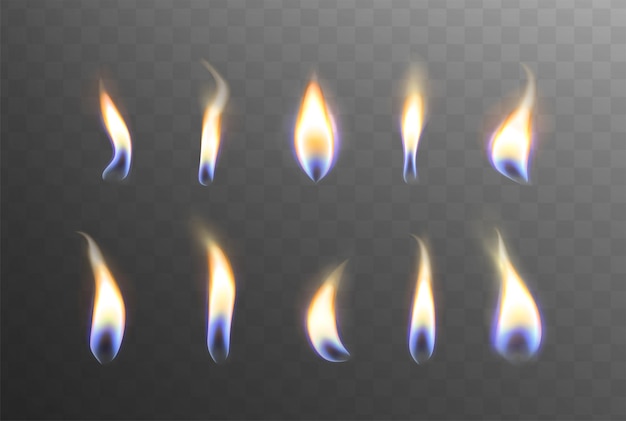 Free vector realistic set of candle fire flame lights glowing flares