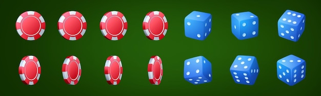 Free vector realistic set of casino chips and dice on green