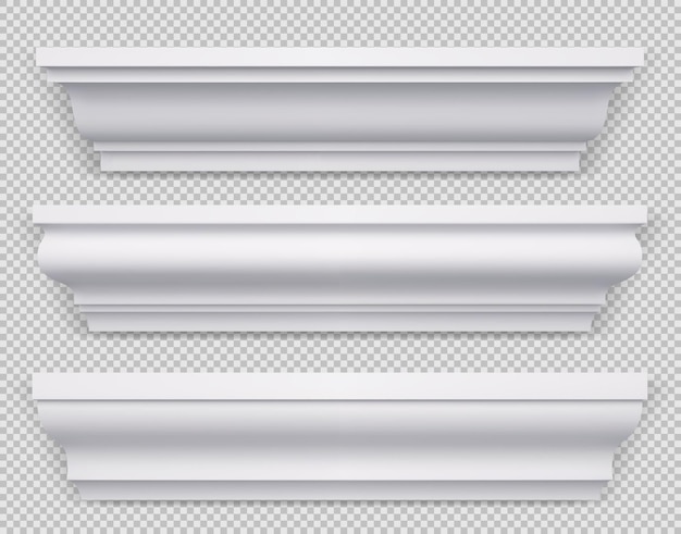 Realistic set of classic white baseboard molding