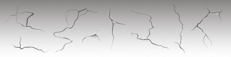 Free Vector realistic set of cracks on dry surface isolated on transparent background vector illustration of weathered paint old building facade abstract damaged wall surface grungy texture worn enamel