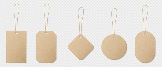 Free vector realistic set of craft paper labels on string